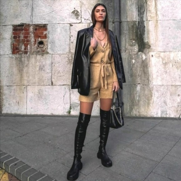 Zara Tan Hooded Shorts Sweater Romper - Picture 6 of 8